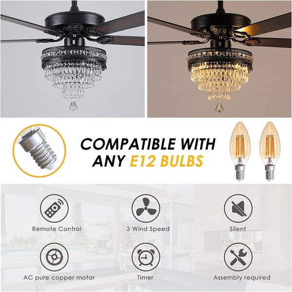 Crystal Ceiling Fan Fandelier with Lights - Modern Outdoor Ceiling Fans with Remote Control，Noiseless AC Motor， Shopping - The Best Deals on Ceiling Fans | 41540806