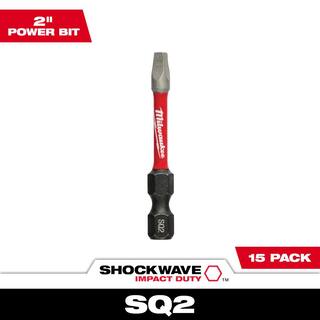 MW SHOCKWAVE Impact Duty 2 in. Square #2 Alloy Steel Screw Driver Bit (15-Pack) 48-32-5010