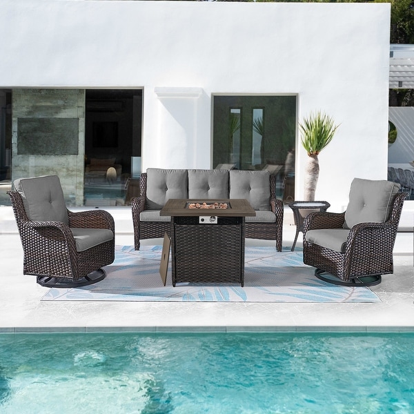 Outdoor Sofa Swivle Chair with Fire Pit Table Side Table