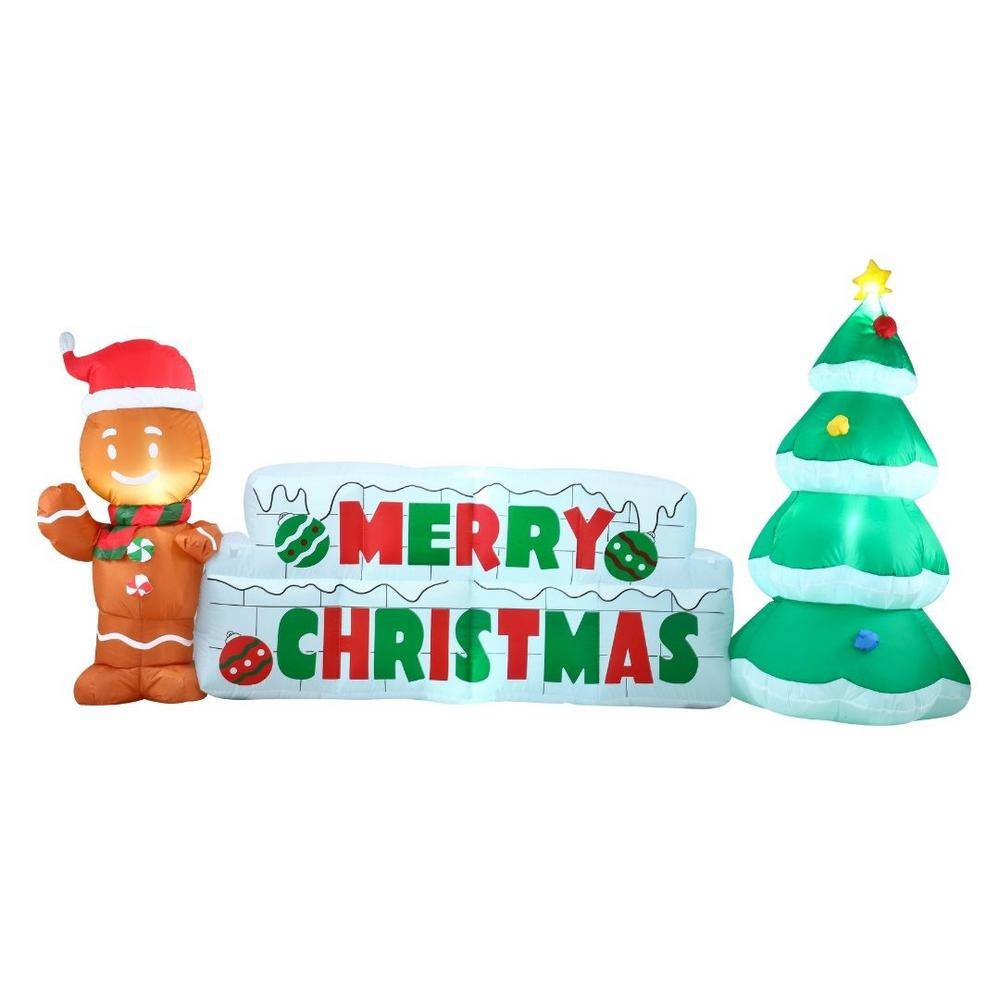 3.6 ft. Tall 10 in. Width Green White  Brown Plastic Merry Christmas with Tree  Gingerbread Man Inflatable 30081