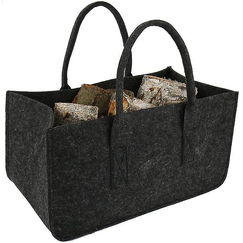 Fireplace Wood Felt Bag Basket Rack Firewood Pocket，felt Foldable Firewood Holder Basket Black