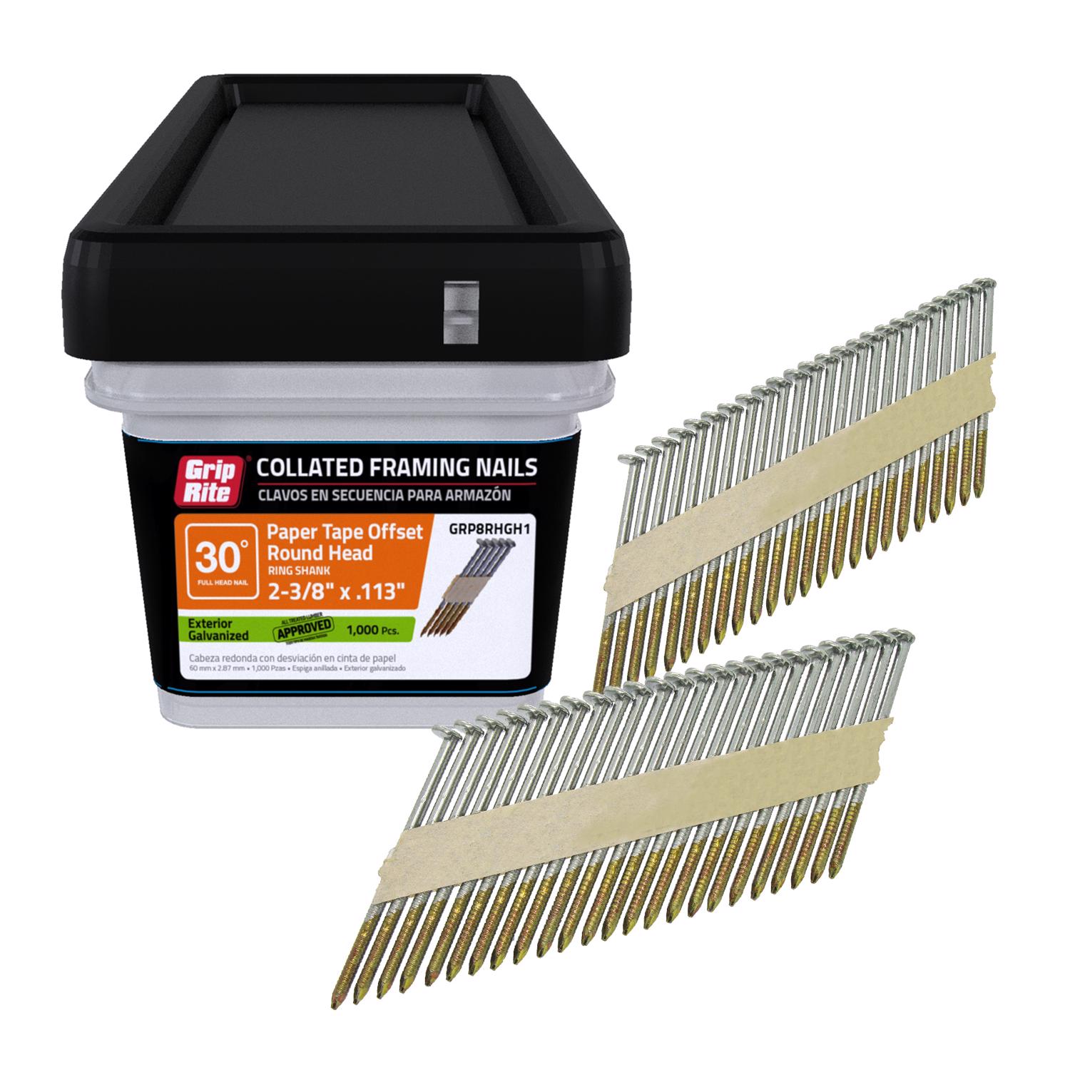 Grip-Rite 2-3/8 in. 12 Ga. Angled Strip Hot-Dip Galvanized Framing Nails 30 deg 1000 pk