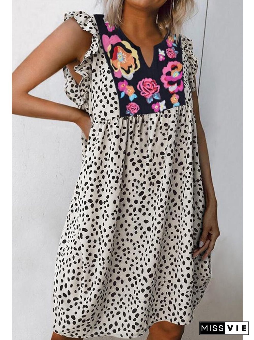 Casual Leopard & Flower Printed Mini Dress P10528