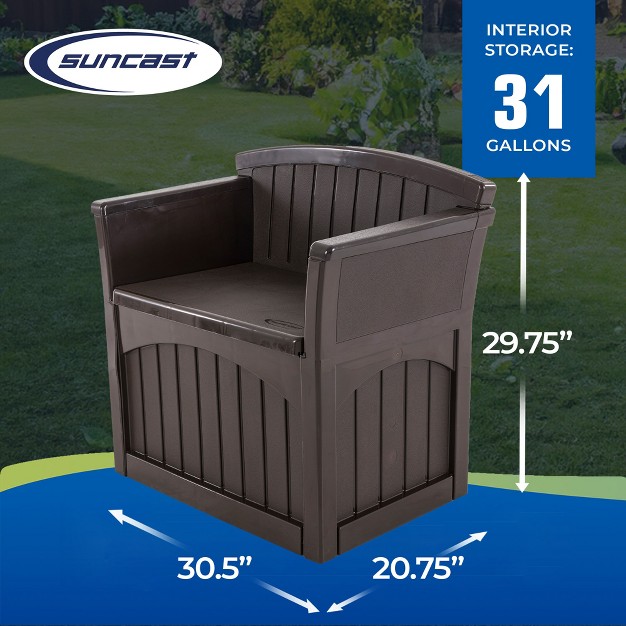 Suncast 31 Gallon Patio Seat Outdoor Storage And Bench Chair Java 2 Pack