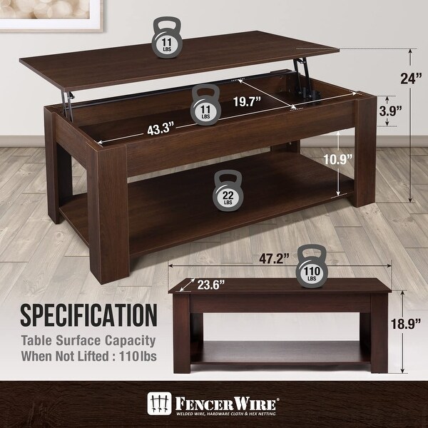 Lift Top Coffee Table w/Storage， Storage Coffee Table w/Lift Top for Living Room， Rising Tabletop Coffee Table w/Hidden