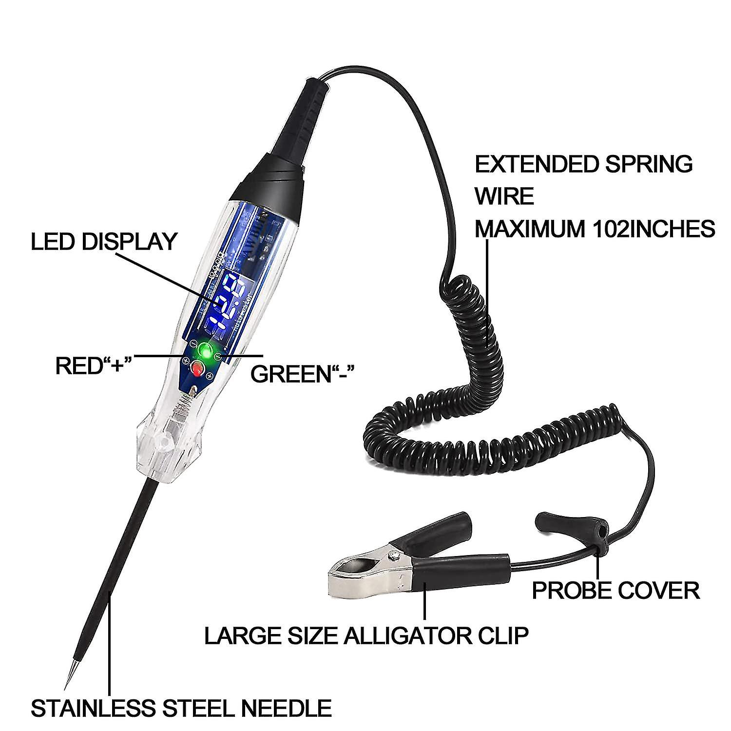 Car Buzzer Test Light 4-60v Dc Digital Led Circuit Tester， Lamp Tester With Voltmeter， Automatic Vo