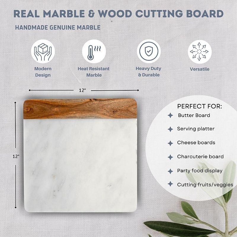 White Marble and Wood Accent Charcuterie Board