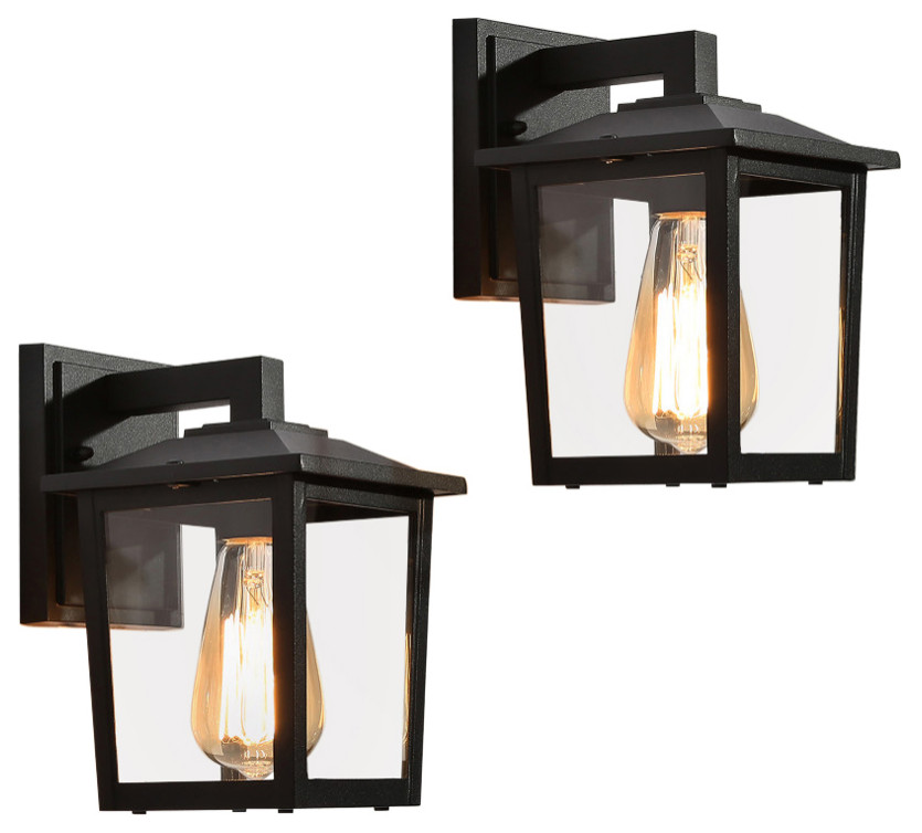 LNC Modern Black Lantern Outdoor Wall Light  Set of 2   Transitional   Outdoor Wall Lights And Sconces   by LNC  Houzz