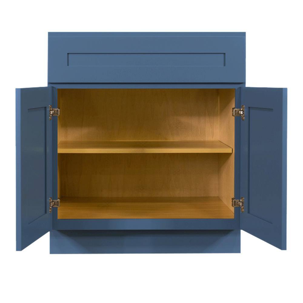 LIFEART CABINETRY Lancaster Blue Plywood Shaker Stock Assembled Base Kitchen Cabinet 30 in. W x 34.5 in. D H x 24 in. D ALB-B30