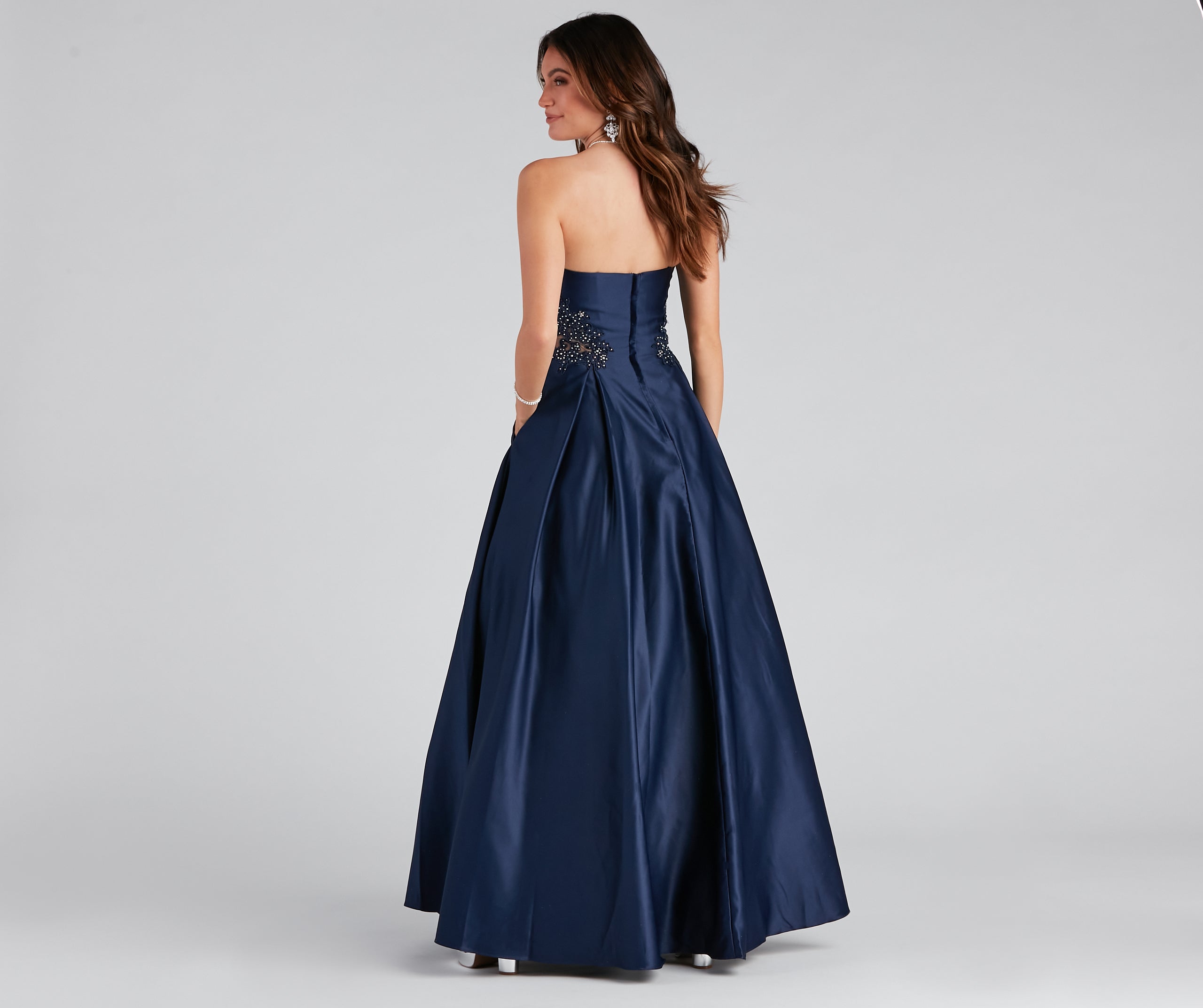 Tinsley Embroidered Pleated Satin Ball Gown