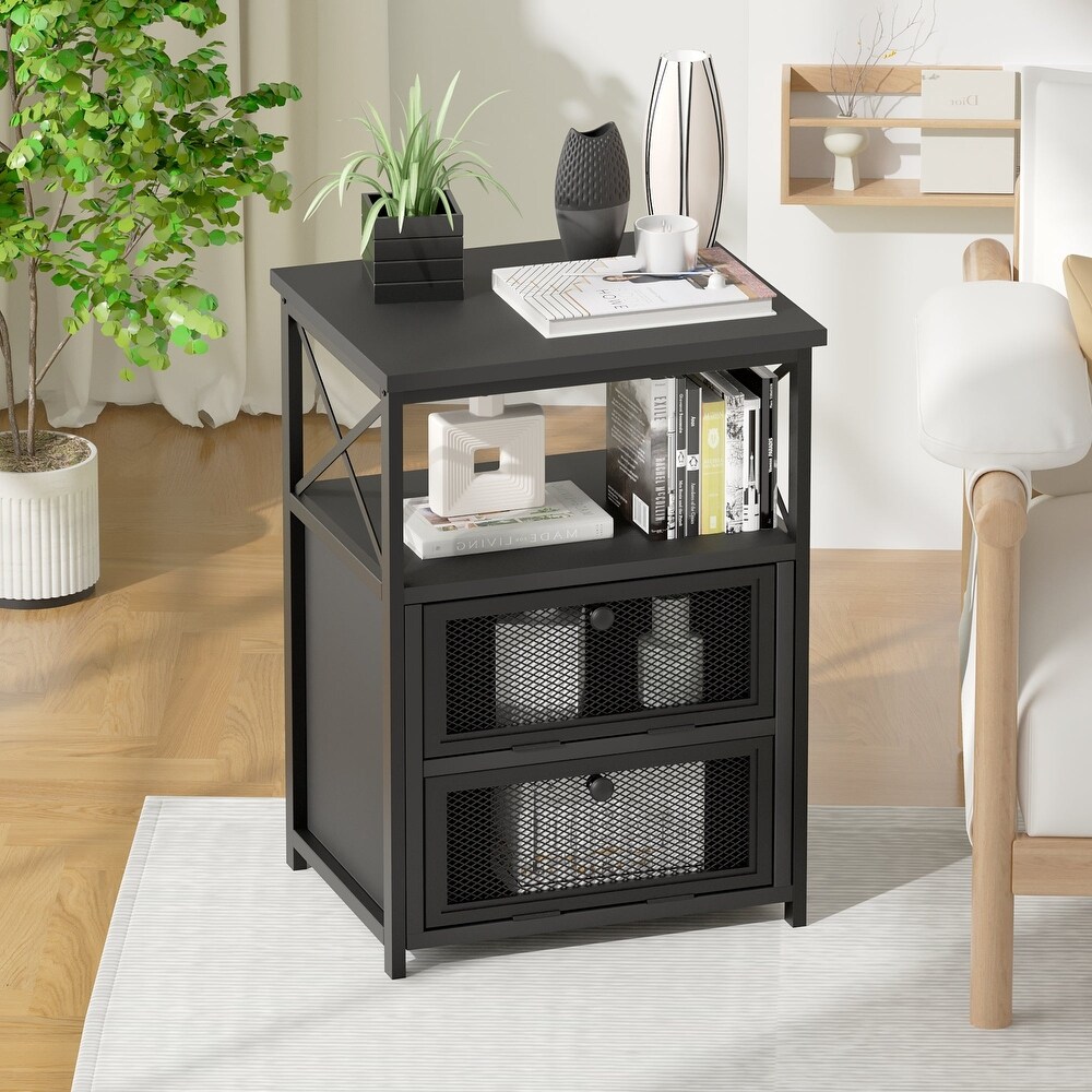 Modern Nightstand with 3 tier Storage Shelves  Brown Nightstands/Black Nightstands (Set of 2)