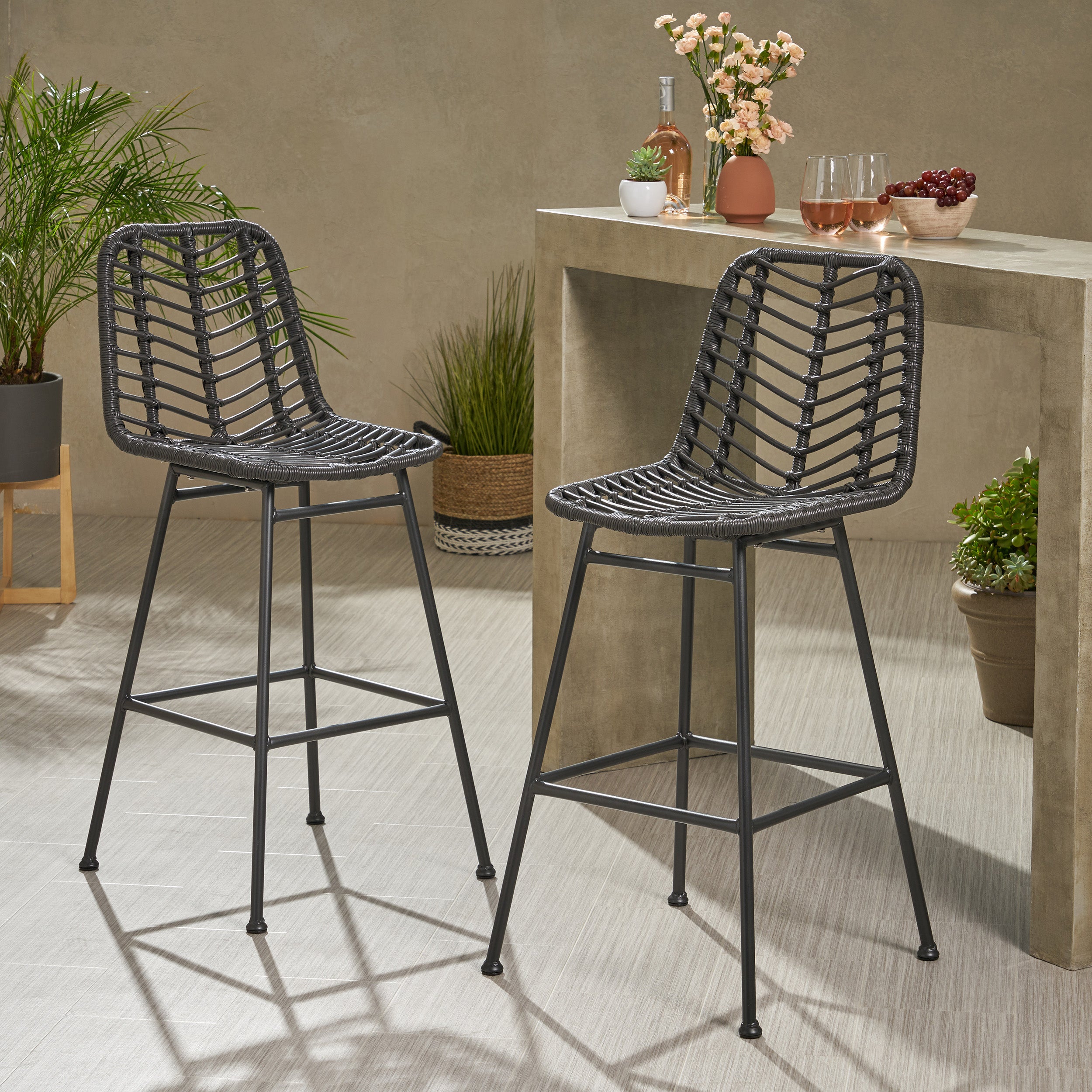 Jessie Outdoor Wicker Barstools (Set of 2)