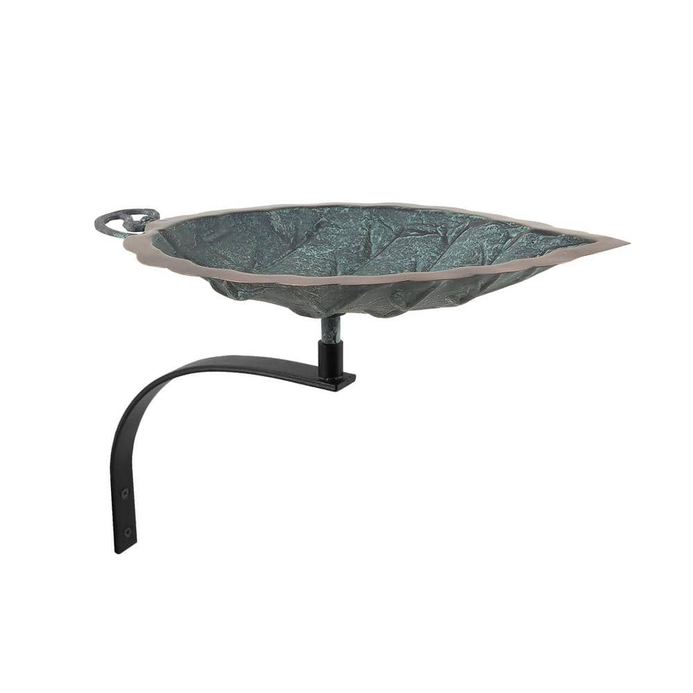 Achla Designs 15 in. L Antique Brass Plated Aspen Leaf Birdbath with Wall Mount Bracket BB-04-WM