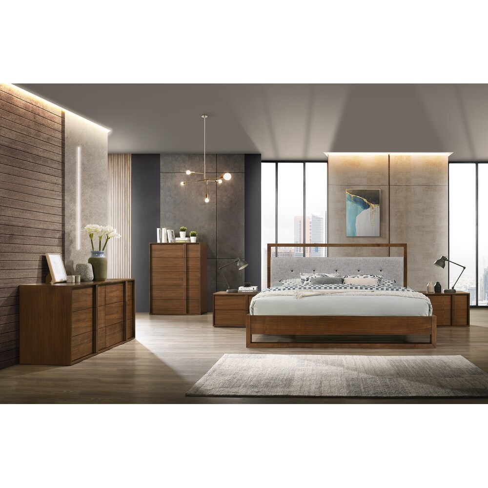 Modrest Falcor Modern Grey Fabric Walnut Bed