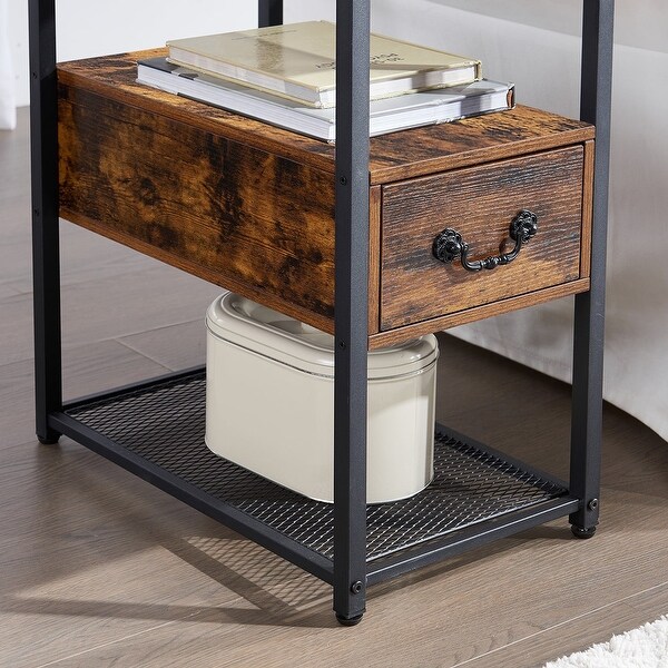 Industrial Style 1-Drawer Nightstand Narrow End Side Table (Set of 2) - - 36061306