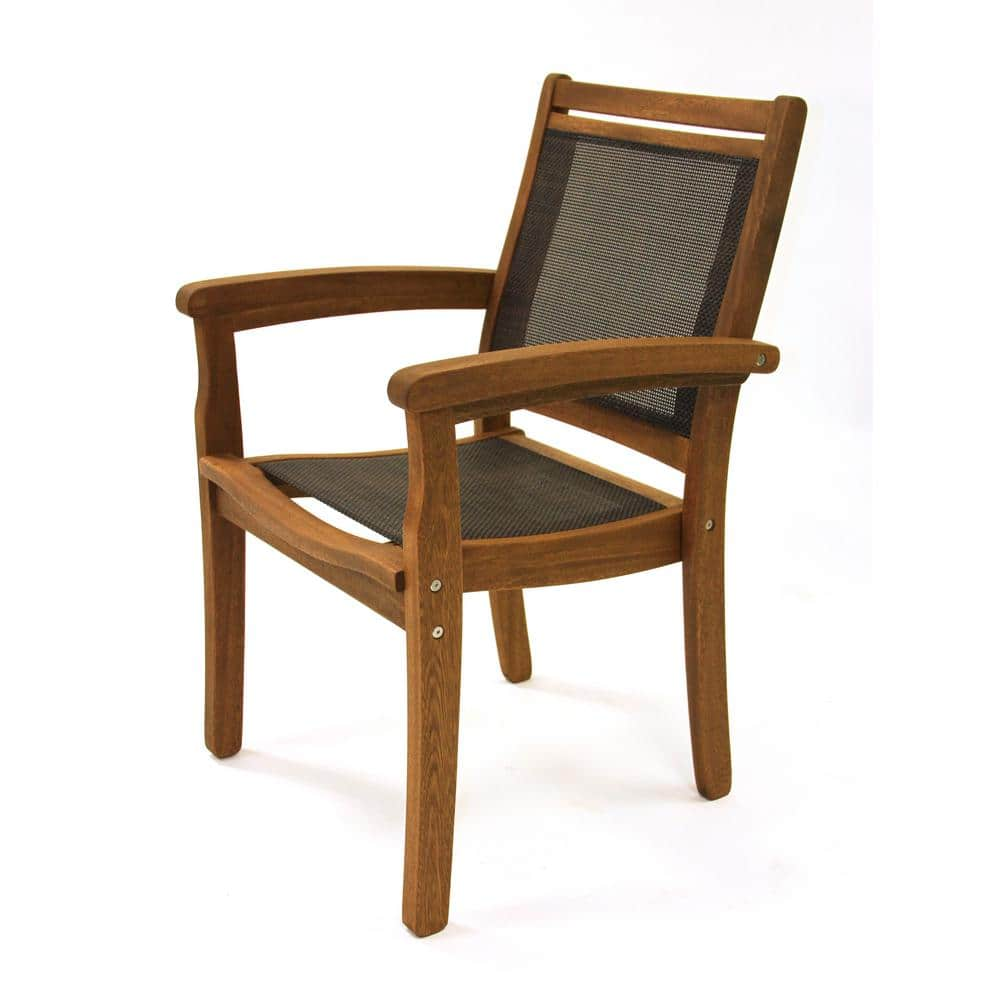 Outdoor Interiors Stackable Eucalyptus and Sling Outdoor Dining Chair 10555DK