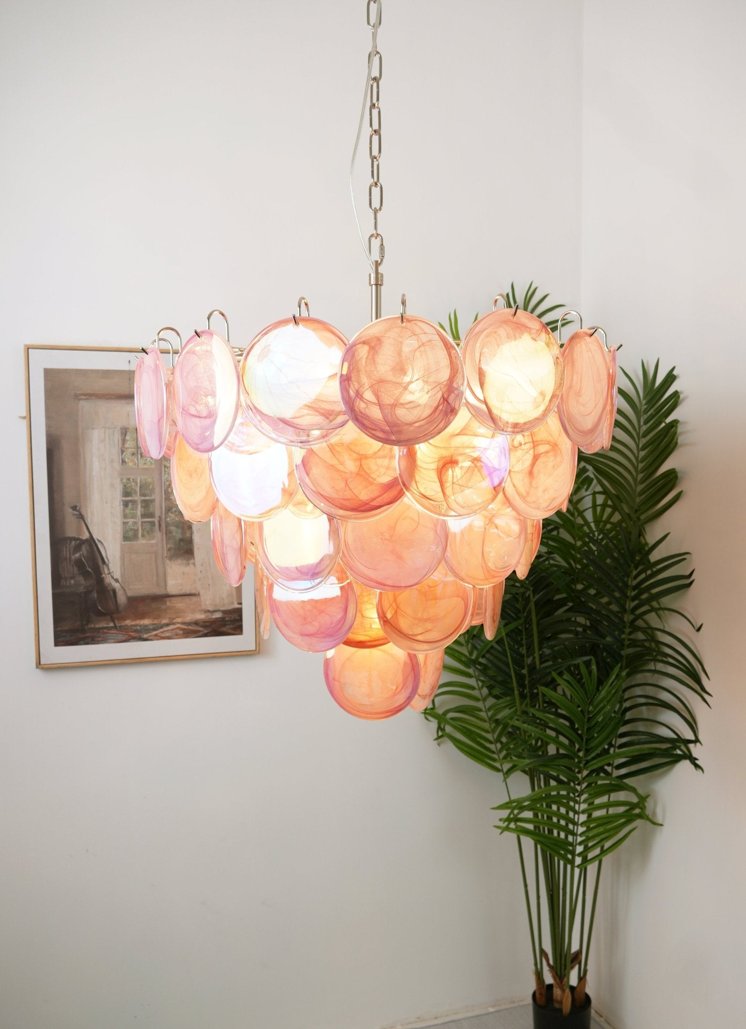 Pink Murano Disc Chandelier