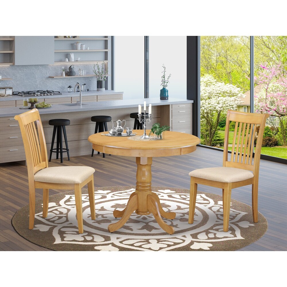 East West Furniture Kitchen Table Set Includes a Round Dining Table and Dining Room Chairs  Oak (Pieces   Seat Options)