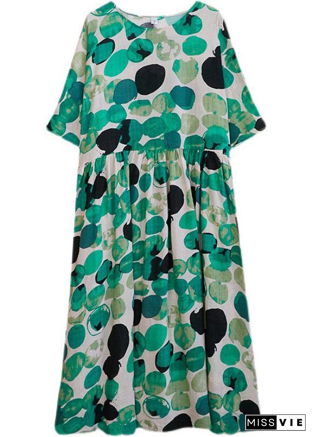 Fashion Green Dot Print Pockets Summer Vacation Dresses Half Sleeve