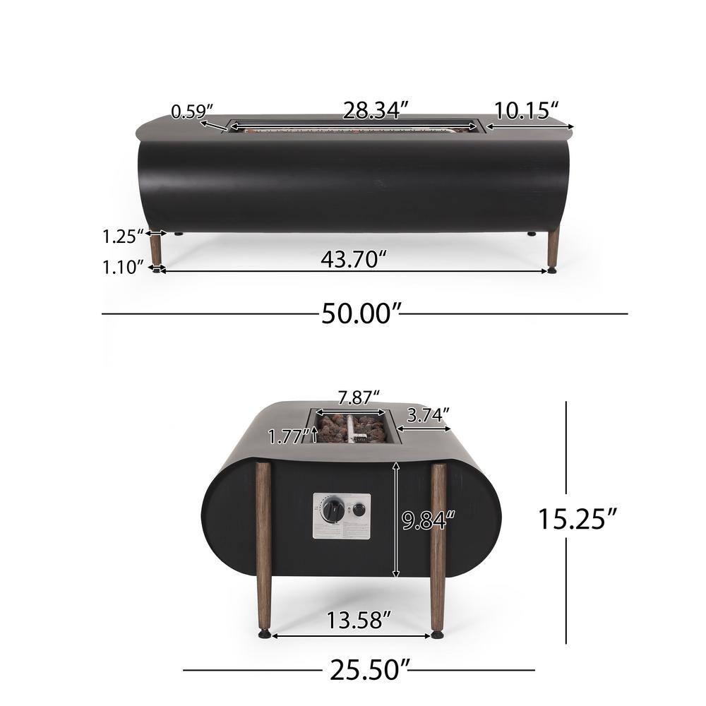 Noble House Snyder Dark Gray Rectangular Metal Fire Pit Table with Tank Holder 105622