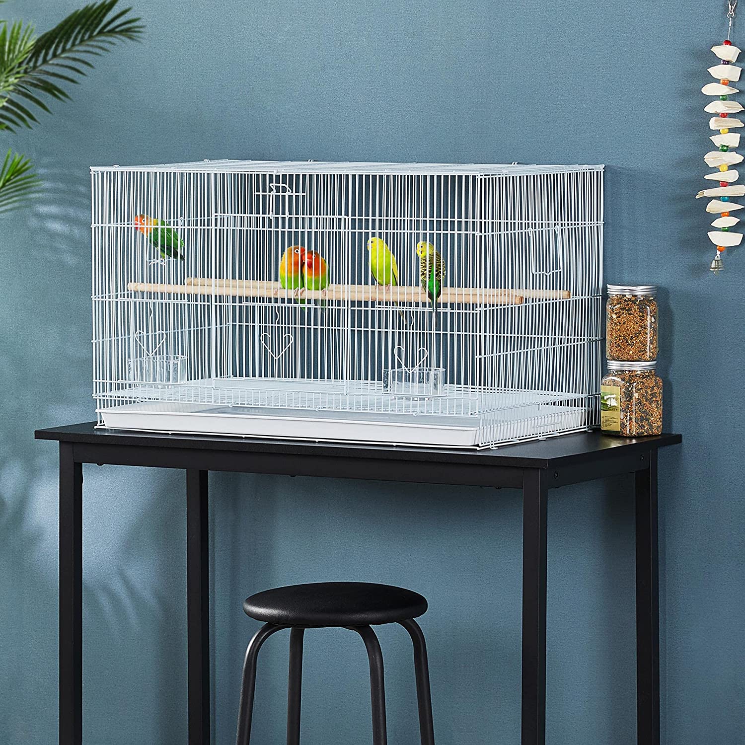 2-Pack Flight Bird Cages for Parrots Budgies Parakeets Cockatiels Conures Budgies Finches Lovebirds Canaries Breeding Birdcage with Detachable Rolling Stand， White