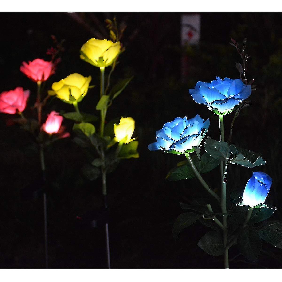 Outdoor Solar Garden Lights， Solar Powered Artificial Rose Flower Lights For Gardening Dceorations B