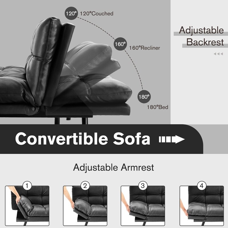 Modern Convertible Leather Sofa Bed With Different Angles 2 Seat