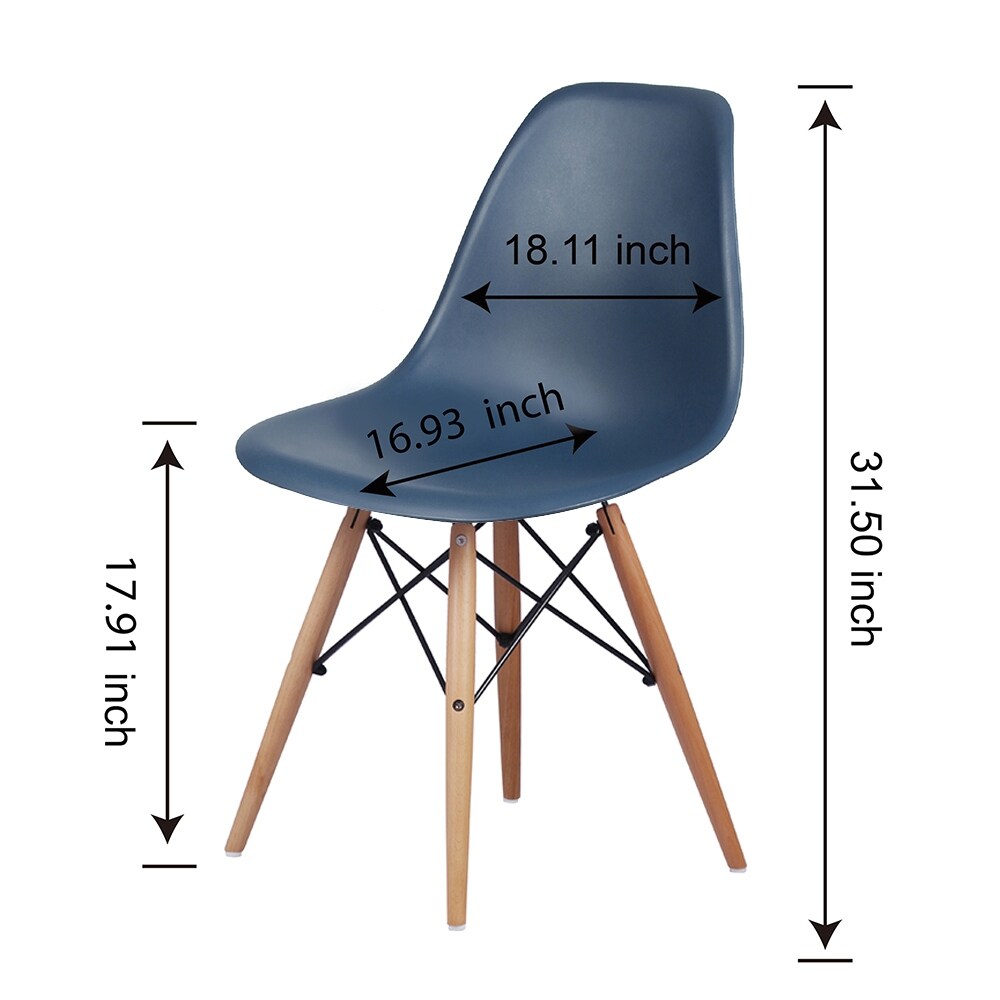 Armless plastic Side Dining Chair with Wood Legs Set of 2