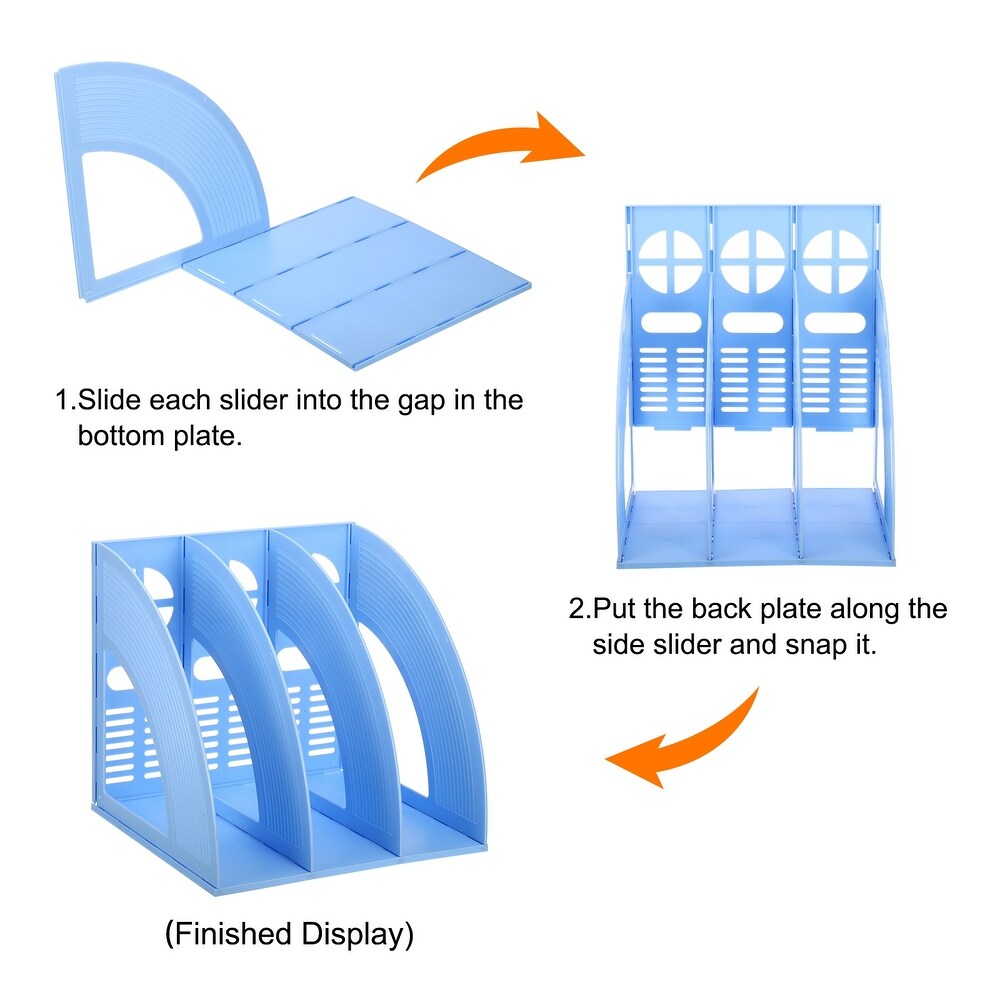 Magazine File Holder  Plastic Vertical 3 Compartment Storage Rack   3 Compartment