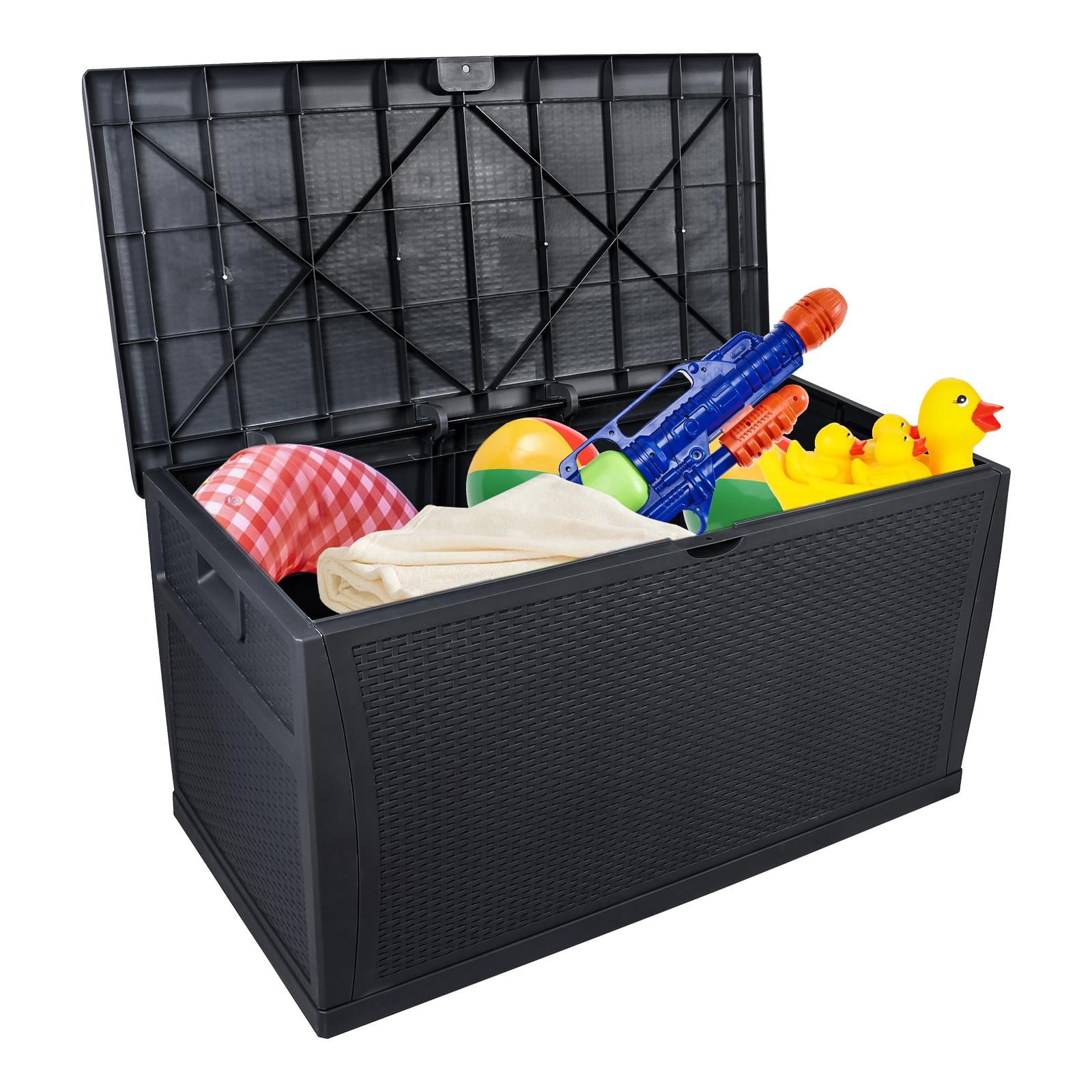 Ktaxon 120gal Garden Plastic Storage Deck Box Chest Tools Black