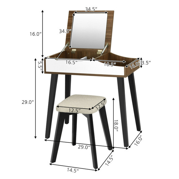 Costway 98617043 Vanity Table Set with Flip Top Mi...