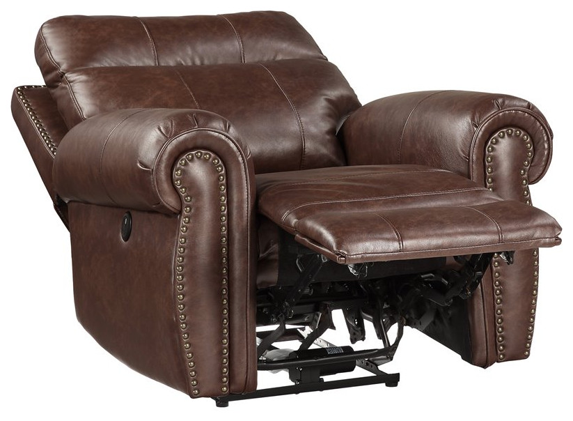 Lexicon Granville Traditional Microfiber Upholstered Power Recliner in Brown   Transitional   Recliner Chairs   by Homesquare  Houzz