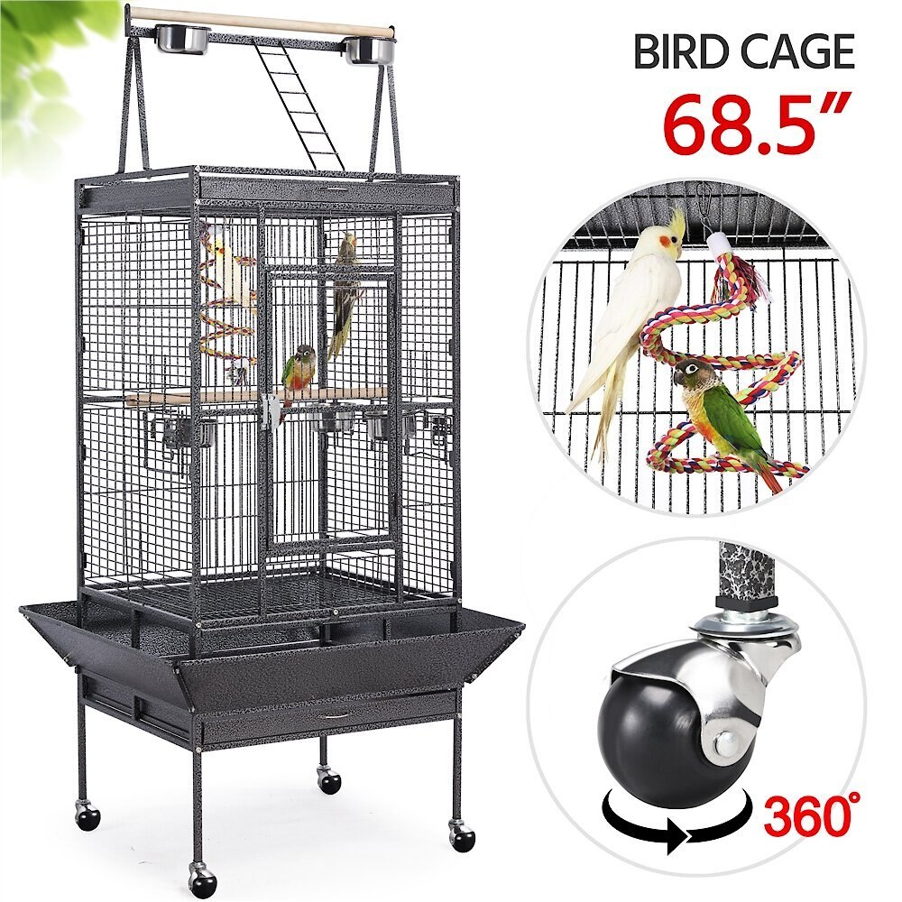 Yaheetech 68.5-in Rolling Bird Cage and Playtop， Hammertone Black