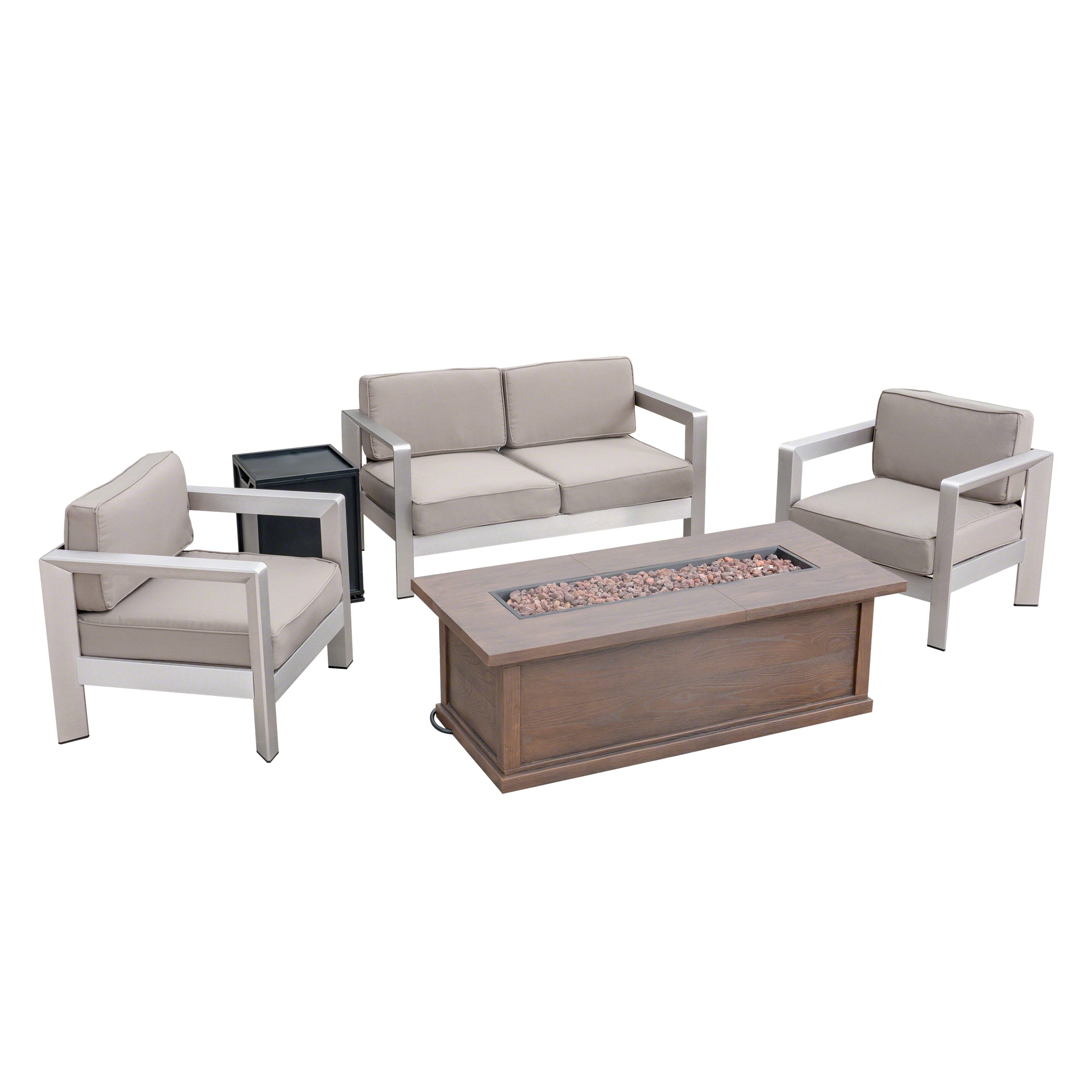 Kenny Outdoor 4-Seater Aluminum Chat Set with Fire Pit and Tank Holder