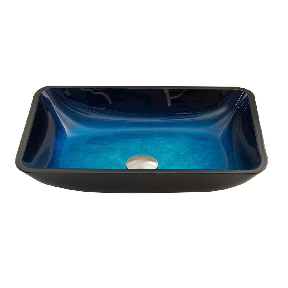 VIGO Donatello Turquoise Blue Glass 18 in. L x 13 in. W x 4 in. H Rectangular Vessel Bathroom Sink VG07068