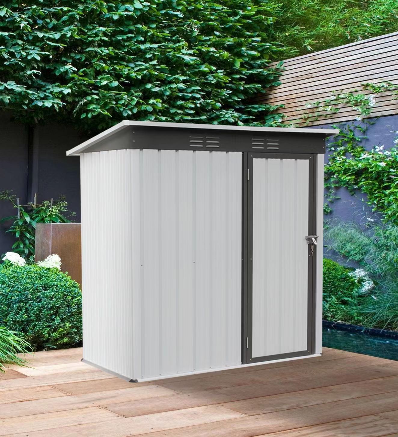 5*3 Outdoor Storage Shed Kit - Great for Patio Furniture, Garden Tools, Bike Accessories, Beach Chairs and Push Lawn Mowers in Taupe and Tan