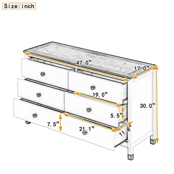 6-Drawer Wood Storage Dresser， Bedroom Storage Cabinet - - 37527436