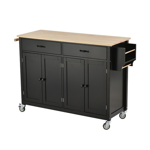 Kitchen Island Cart with Solid Wood Top and Locking Wheels