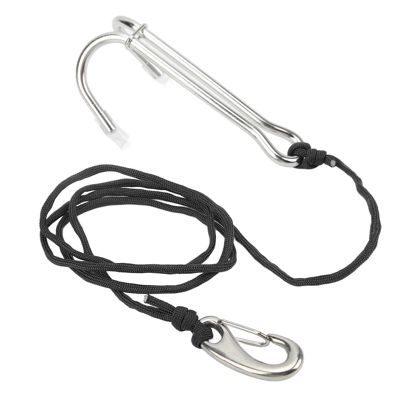 Diving Hooks Stainless Steel Double Reef Hook Diving Supplies With Spiral Coil Lanyard For Underwater Activitie[black]