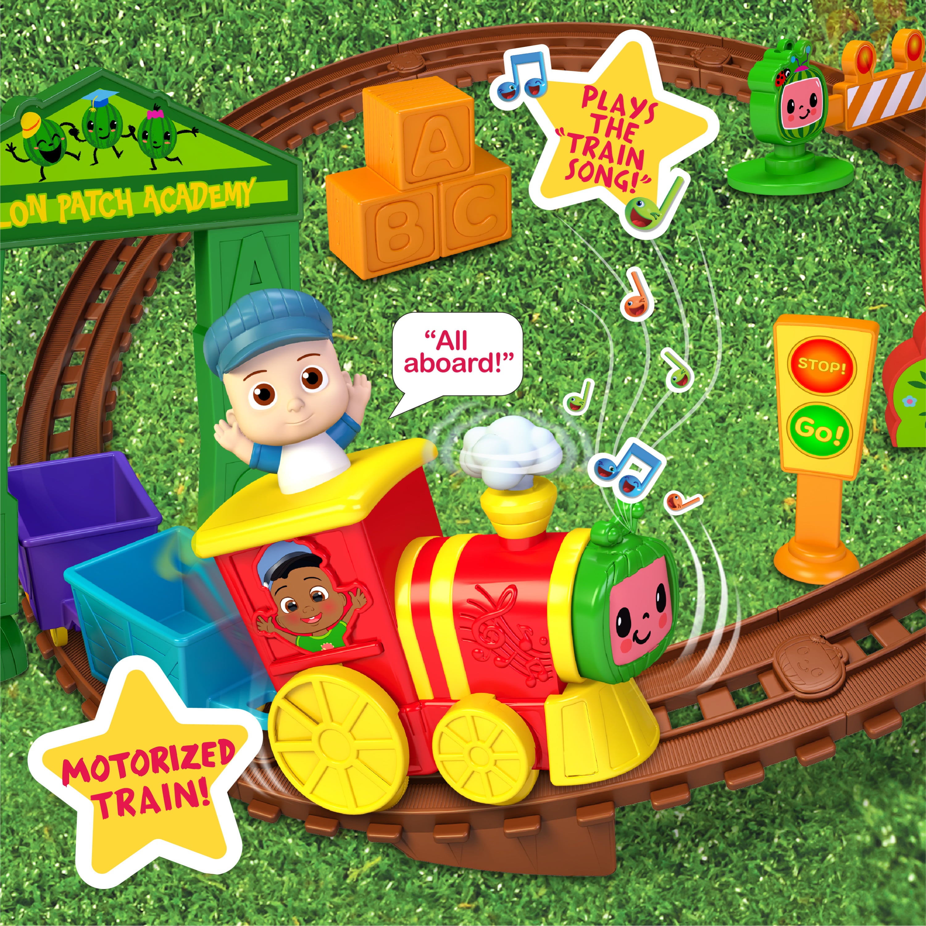 CoComelon All Aboard Music Train， Toy Figures and Playsets， Officially Licensed Kids Toys for Ages 18 Month， Gifts and Presents