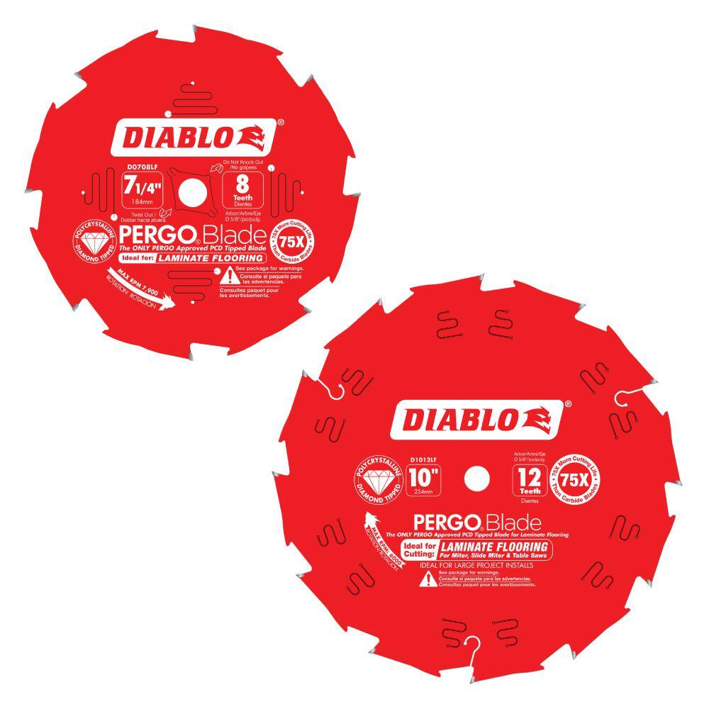 DIABLO 7-14 in. x 8-Tooth and 10 in. x 12-Tooth (PCD) Laminate Flooring PERGO Blade Circular Saw Blades (2-Blades) D07081012LF2GS