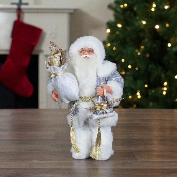 12 White Gold Santa Carrying a Full Sac Of Presents Figure