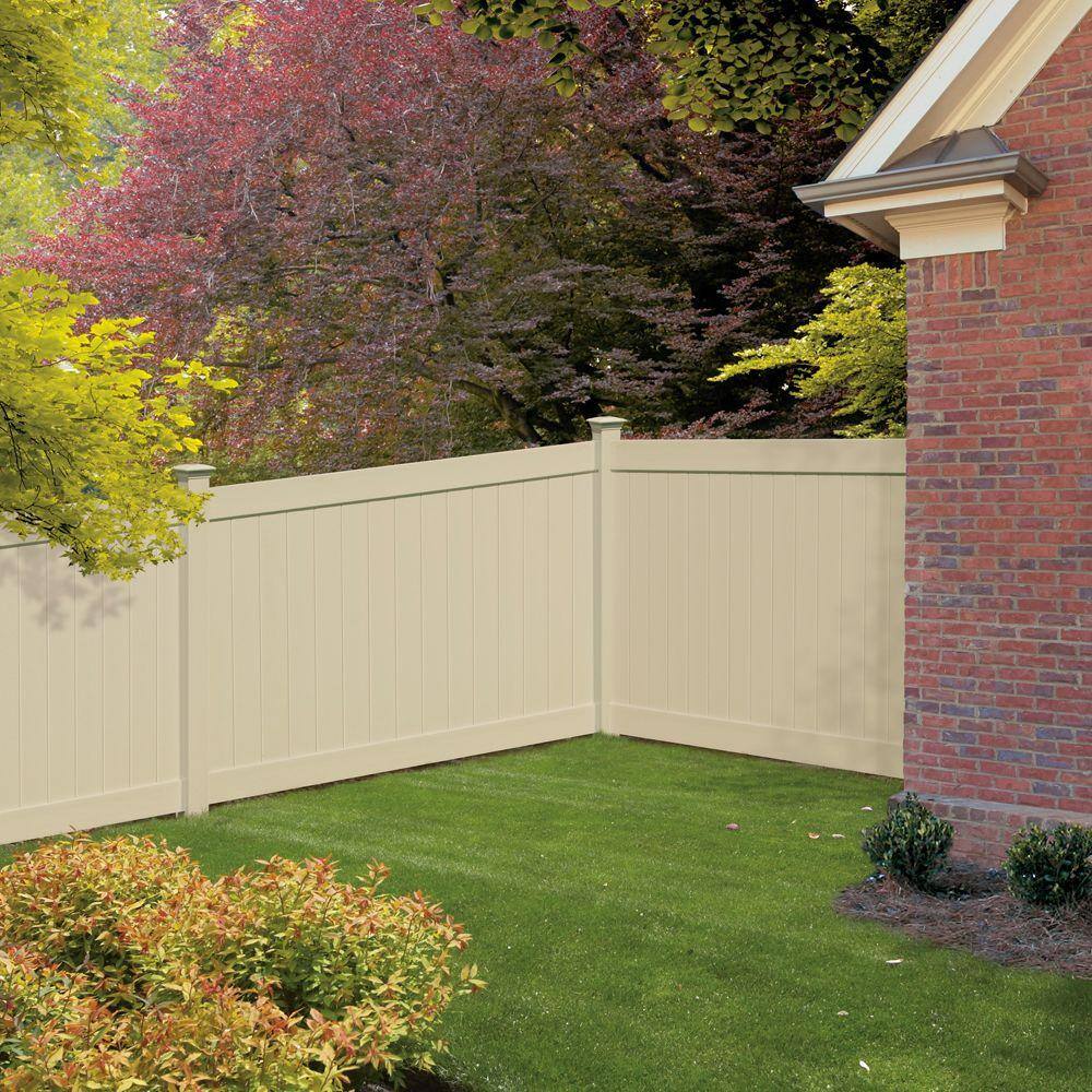 Veranda Linden 5 in. x 5 in. x 9 ft. Sand Vinyl Routed Fence Corner Post 73013301