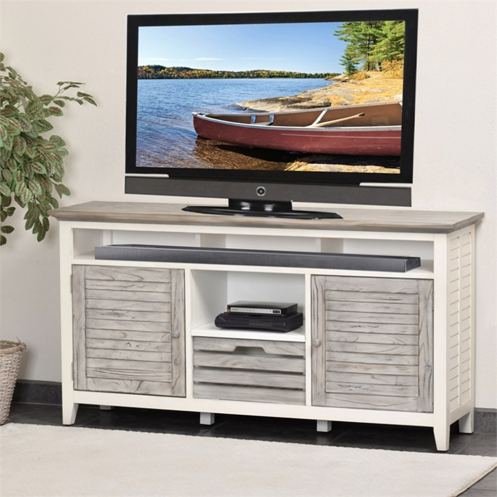 Sea Wind Florida Islamorada 2 Door Wood Entertainment Center in Gray/White   Entertainment Centers And Tv Stands   by Homesquare  Houzz