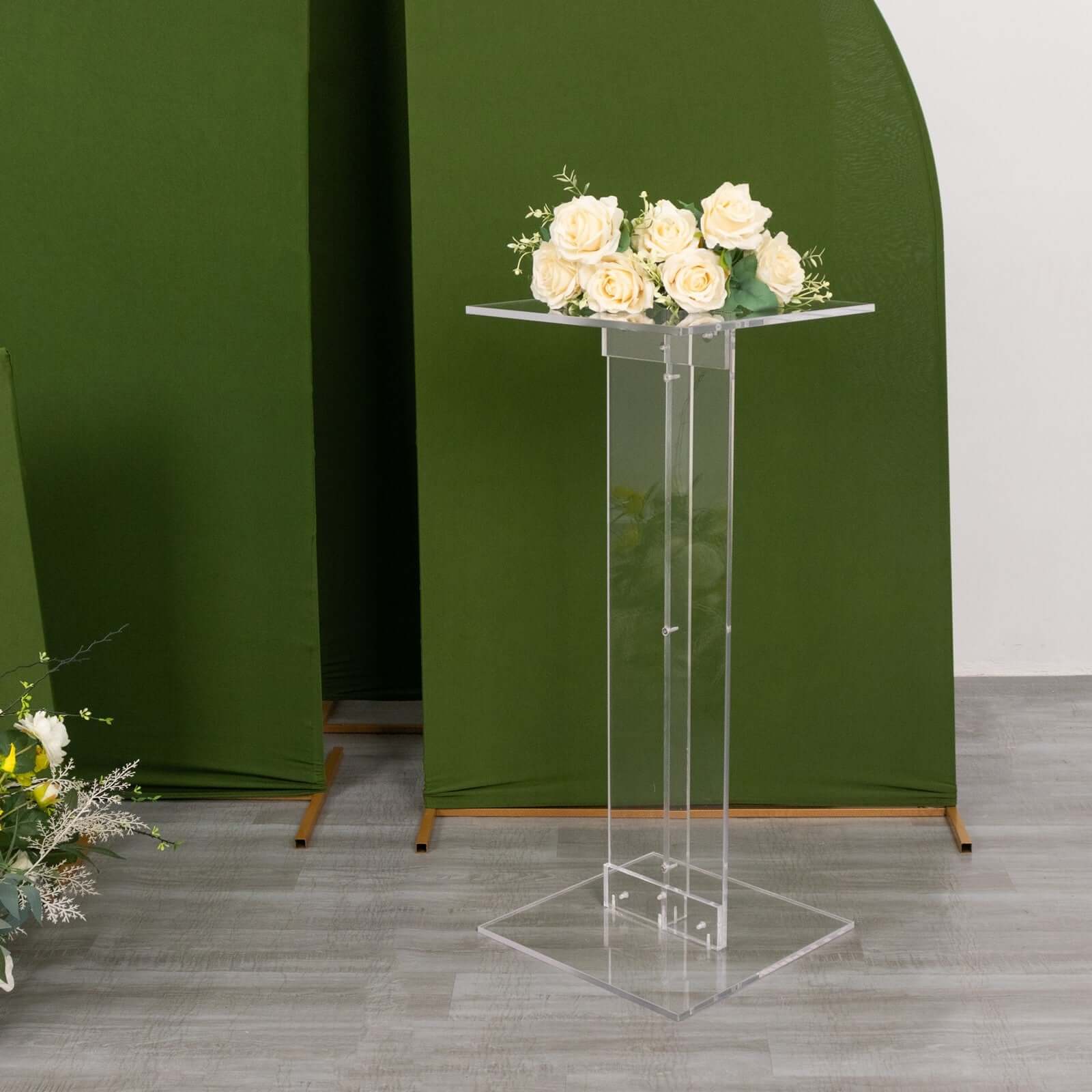 Heavy Duty Acrylic Wedding Display Stand with Square Bases, Clear Plexiglass Flower Pedestal Stand 10mm Thick Plate 32