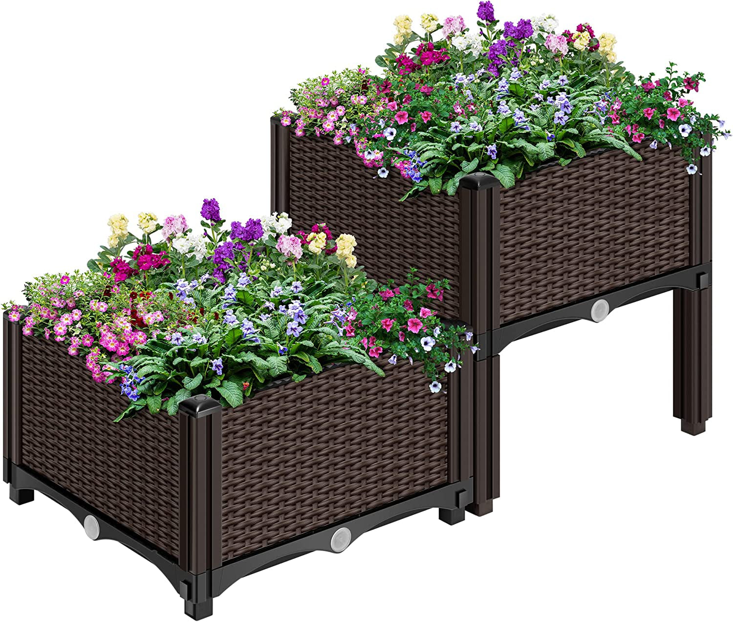 VIVOHOME Elevated Plastic Raised Garden Planter Kit, 17" x 17" x 7"  (2 Pack, Brown)