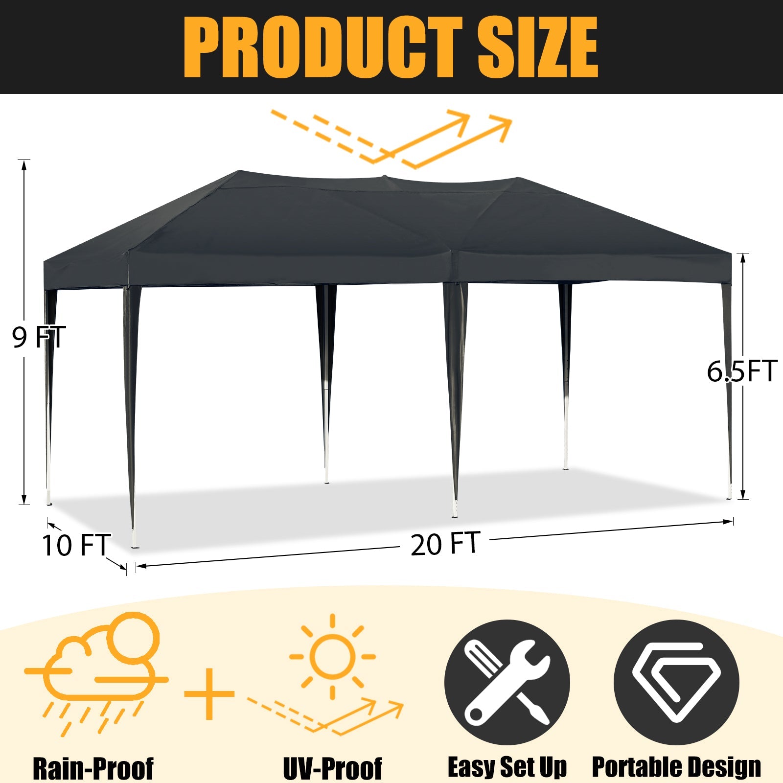 AVAWING 10 x 20 Pop Up Canopy with Sturdy Frame, Folding Patio Canopies Height Adjustable, Anti-UV & Waterproof Outdoor Canopy Tent with Portable Carry Bag for Parties, Commercial