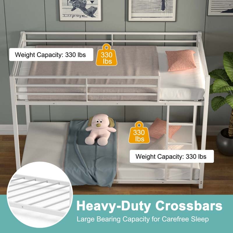 Metal Bunk Bed Twin Over Twin, Classic Bunk Bed Frame Platform with Side Ladder & Safety Guardrail