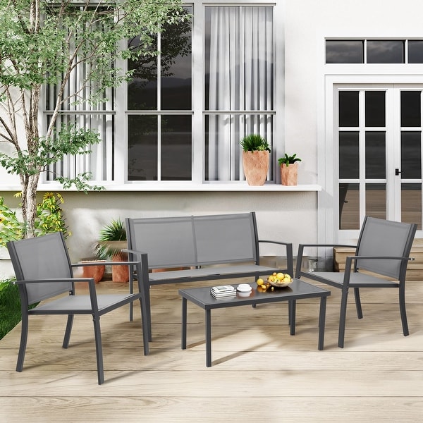 4Piece Outdoor Patio Textilene Bistro Set Conversation Set w/Loveseat