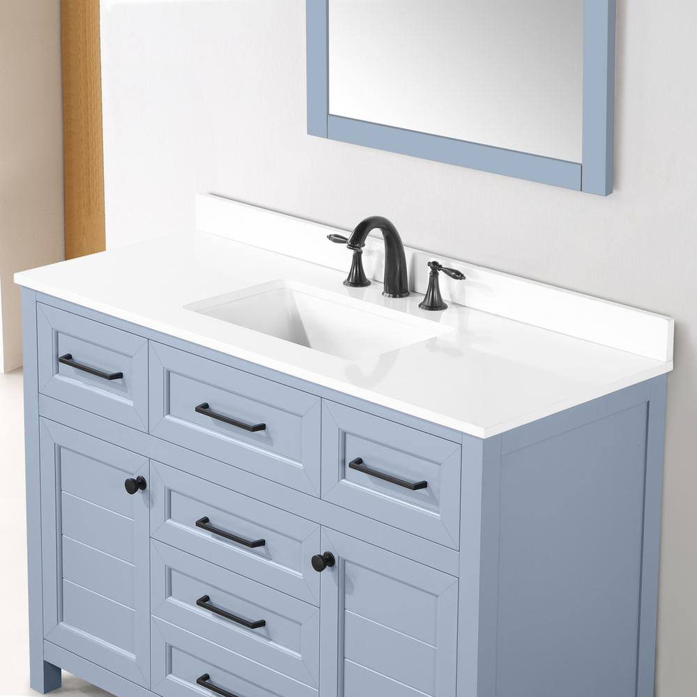 Home Decorators Collection Hanna 48 in. W x 19 in. D x 34.50 in. H Freestanding Bath Vanity in Spruce Blue with White Engineered Stone Top Hanna 48SB